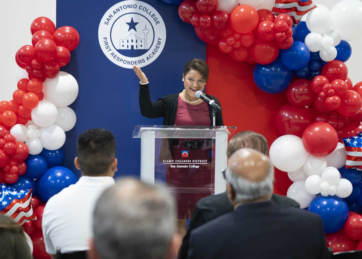 San Antonio College President Dr. Naydeen Gonzalez-De Jesus speaks at the dedication ceremony for SAC's First Responders Academy Dec. 8. Photo by Janelle Aléman.