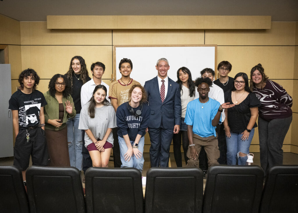 San Antonio Mayor Ron Nirenberg visited SAC Thursday evening to support the San Antonio Association of Hispanic Journalists’ Teen Team mentorship program, which holds its monthly meetings at SAC’s Jean Longwith Radio, Television and Film building. Photo by D.J. Agleton