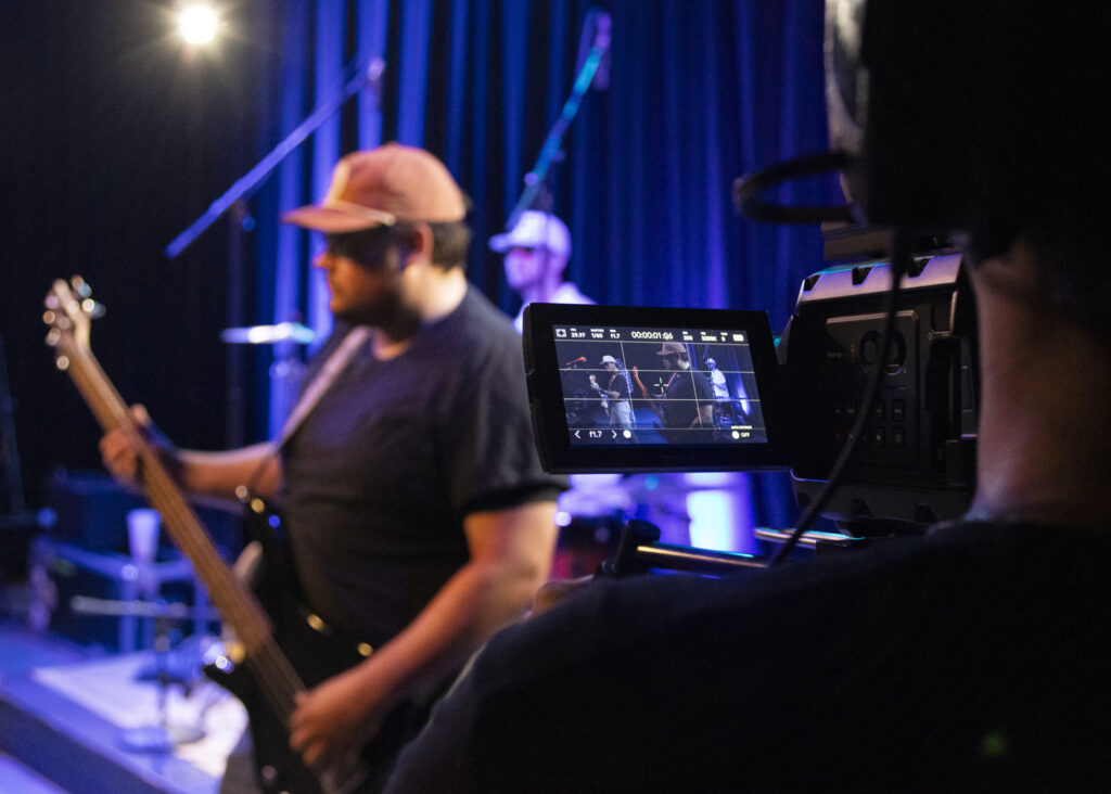 Students in SAC’s Radio-Television-Film and Music Business programs produced a music video for "John Brewer Band” in Studio B of the Radio Television, and Film building Oct. 15. Photo by Pablo Viveros.