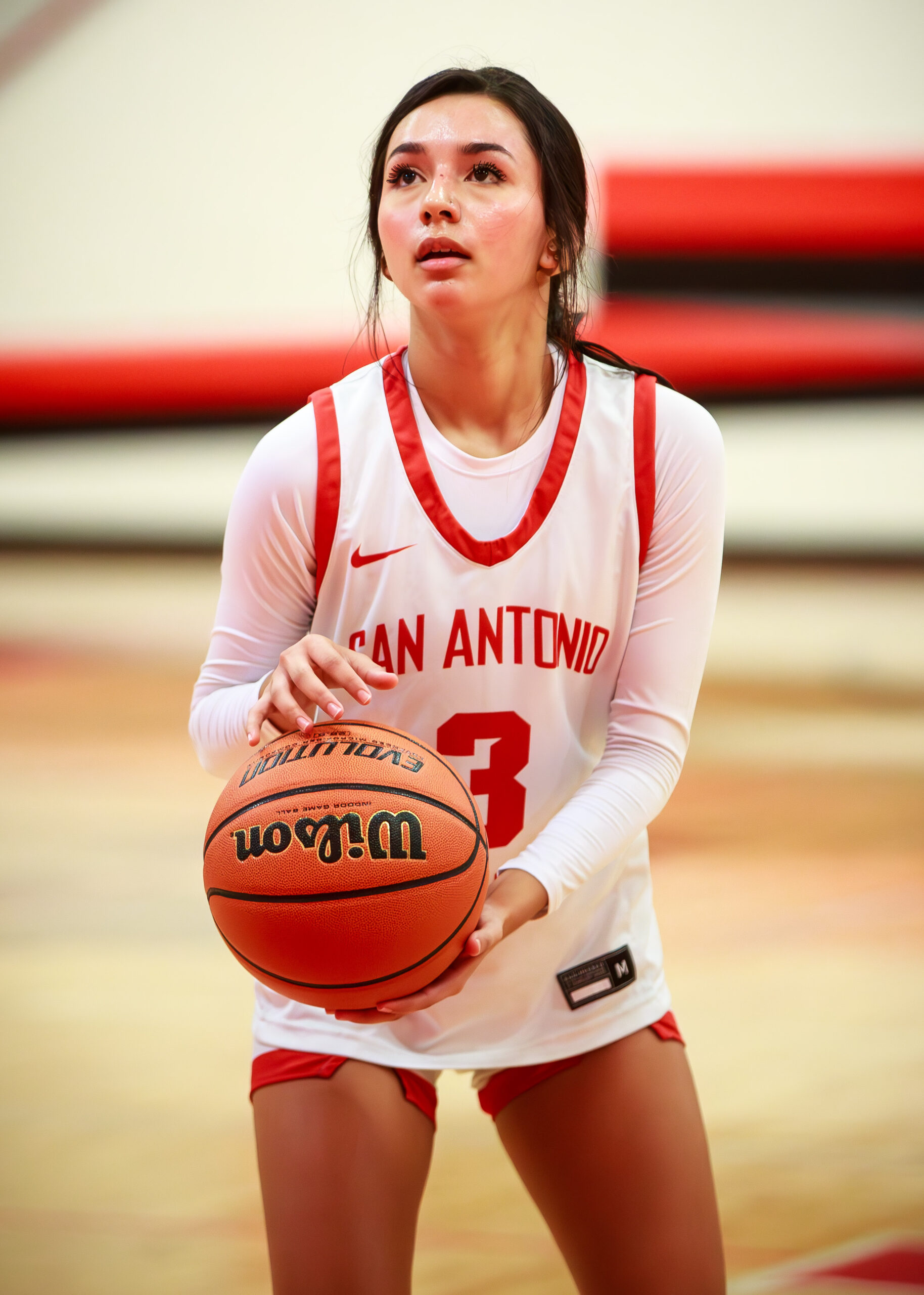 SAC's Alexis Castillo prepares for a free throw at the Candler Physical Education Center Oct. 30. Efficiency from the foul line contributed to SAC's late game success. Photo by A. De Leon.