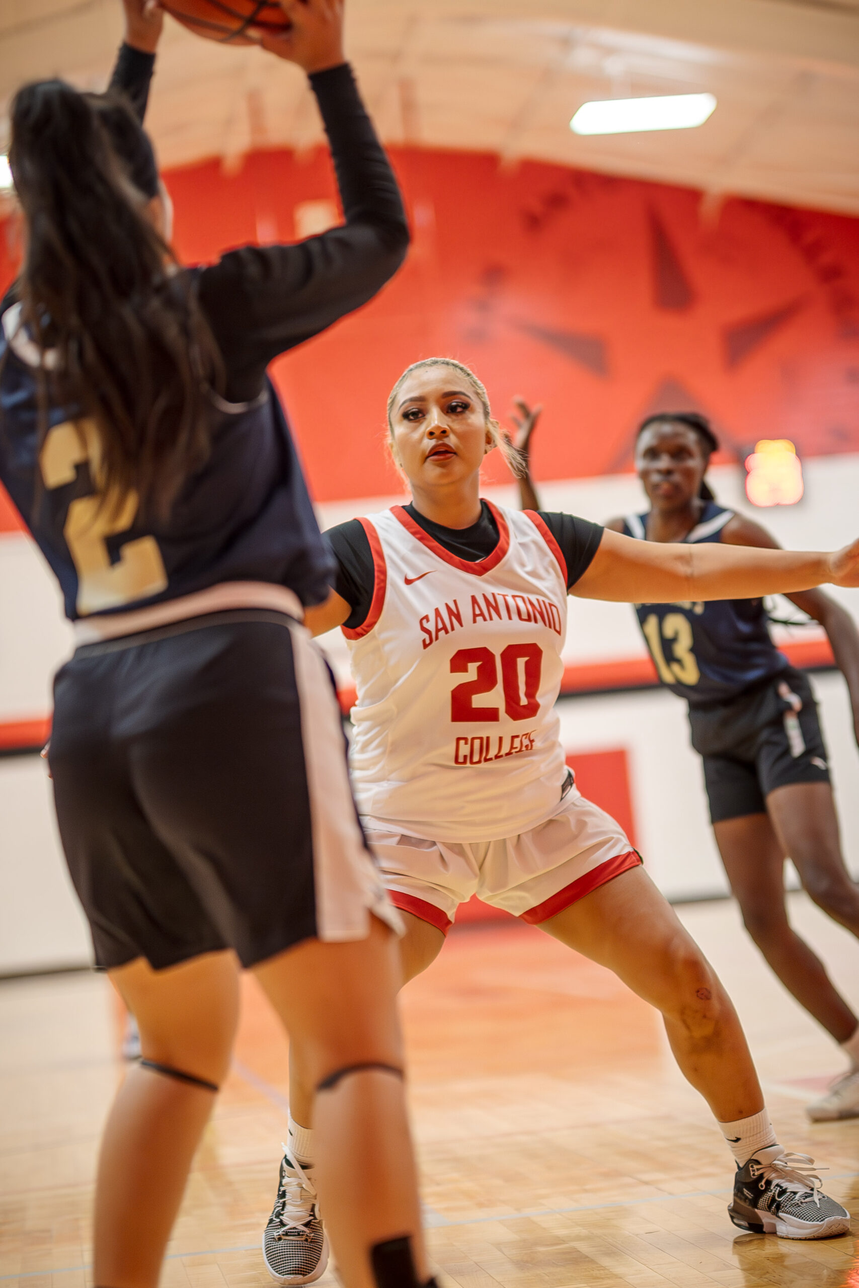 SAC's Islen Juarez blocks a Hilltopper pass at the Candler Physical Education Center Oct. 30. Photo by A. De Leon.