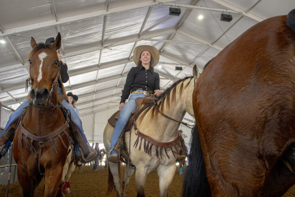 A horse rider warms up in the corral at the San Antonio Stock Show & Rodeo Feb. 12. Photo by Aaron Martinez.