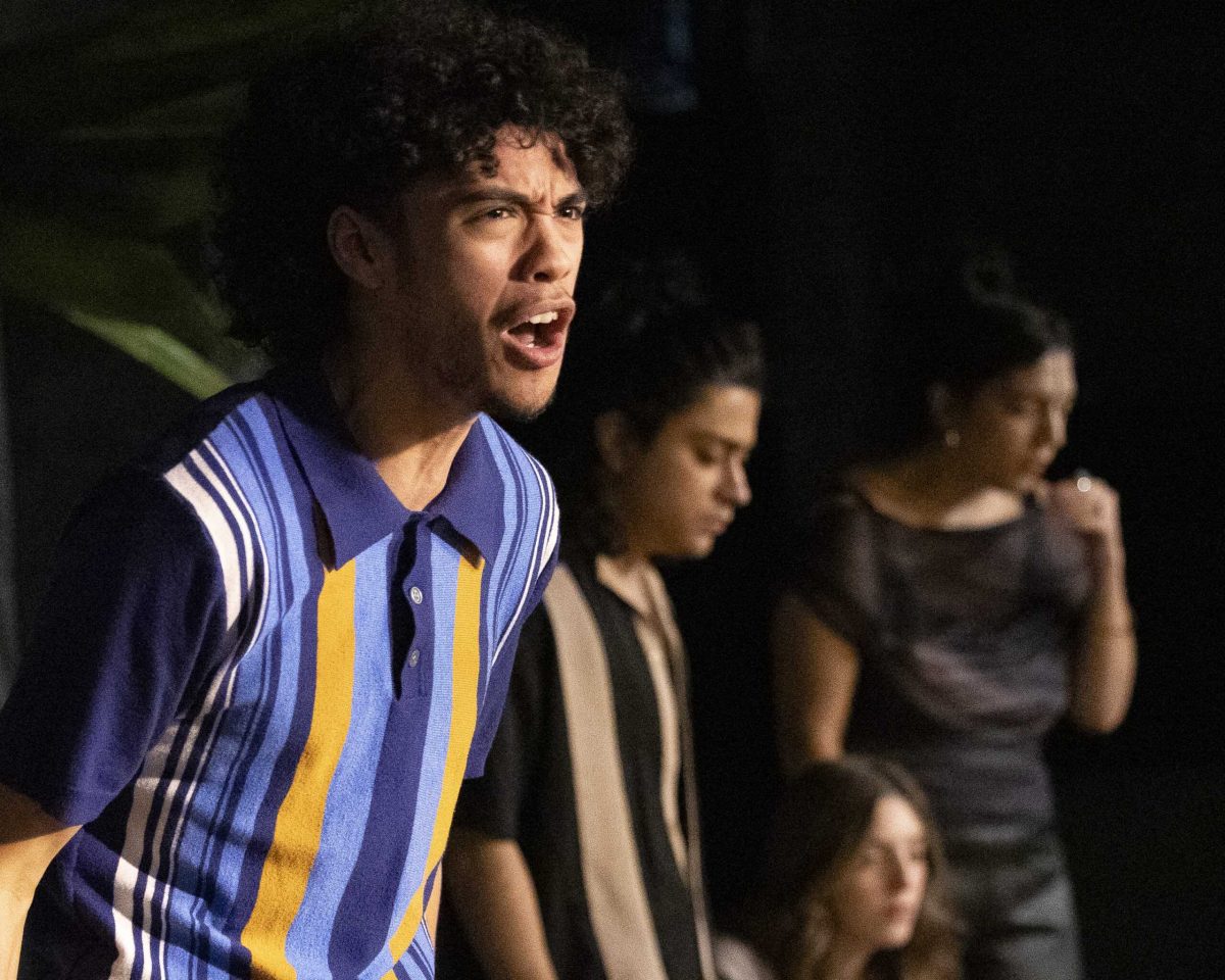 Isaiah Flores stars as Macbeth in SAC’s production of a Narcos-inspired Macbeth. Photo by Janelle Alemán.