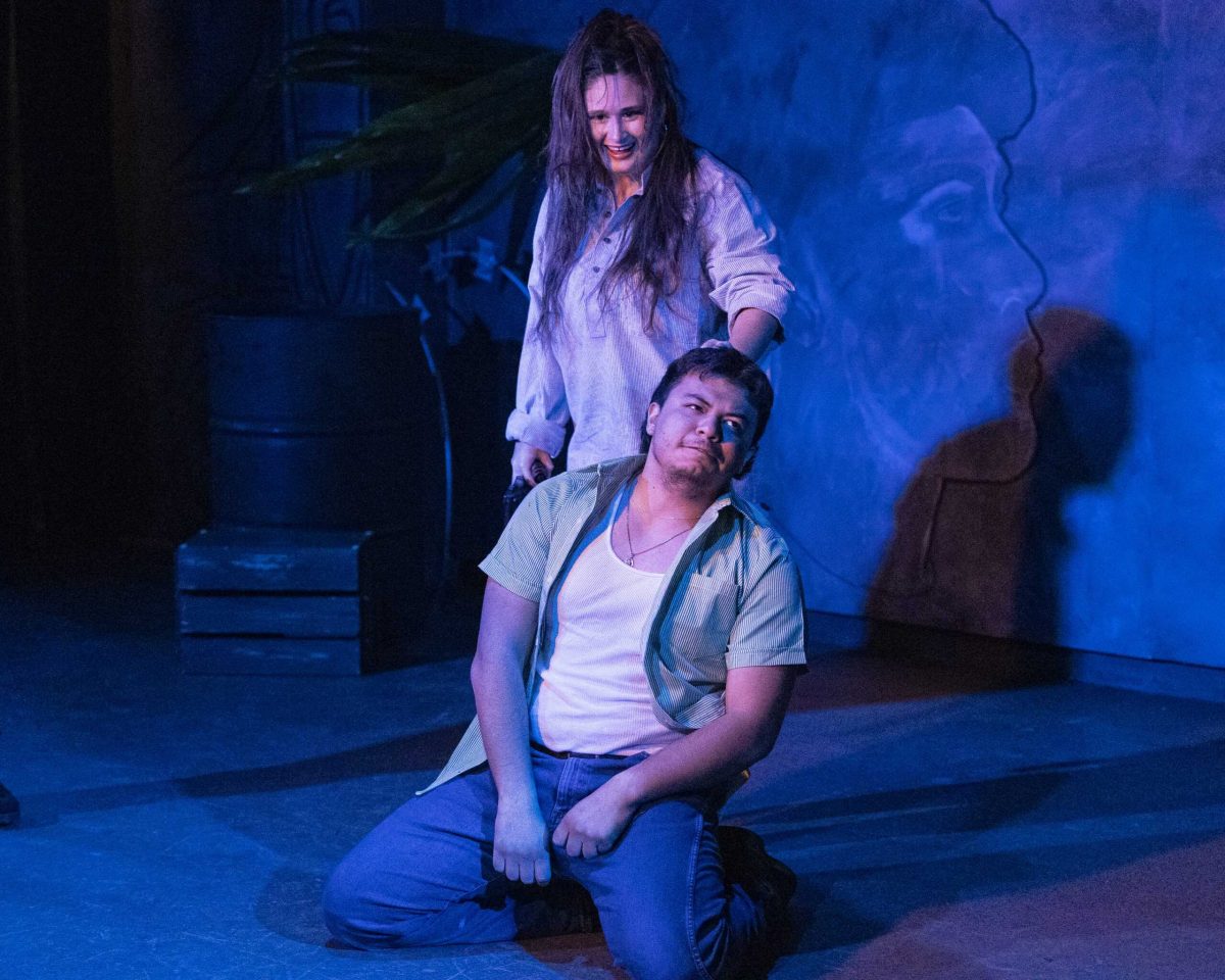 Annalyn Tomasini and Nick Sierra in SAC’s production of a Narcos-inspired version of Shakespeare’s Macbeth. Photo by Janelle Alemán.