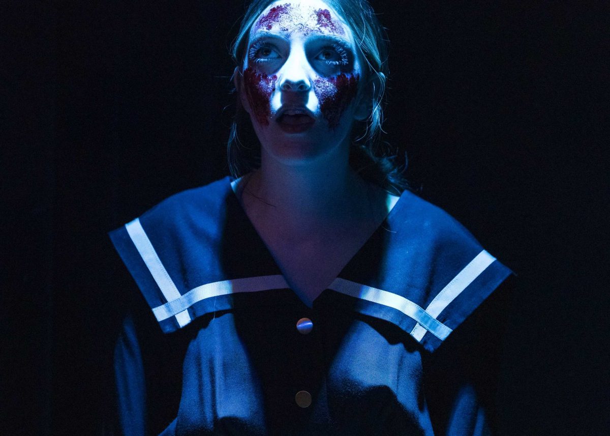 Kamryn Ewing portrays an apparition in SAC’s production of a Narcos-inspired Macbeth. Photo by Janelle Alemán.