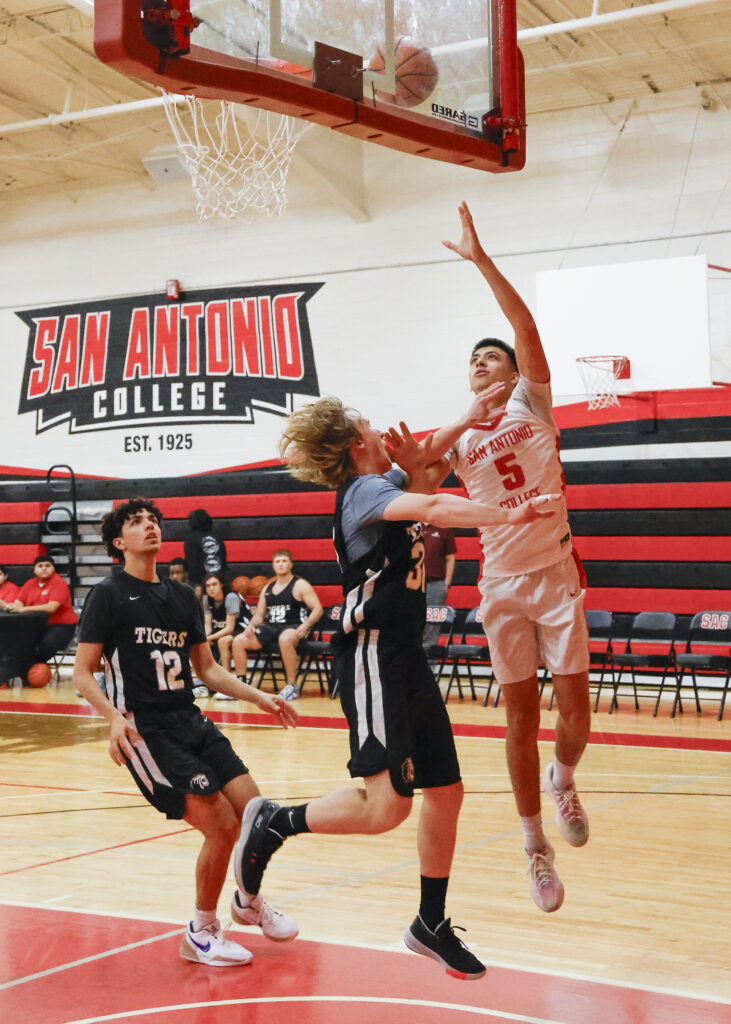 SAC Center/Forward Luke Lopez shoots a layup at SAC’s Chandler Physical Education Center Wednesday. Photo by Thomas Solis.