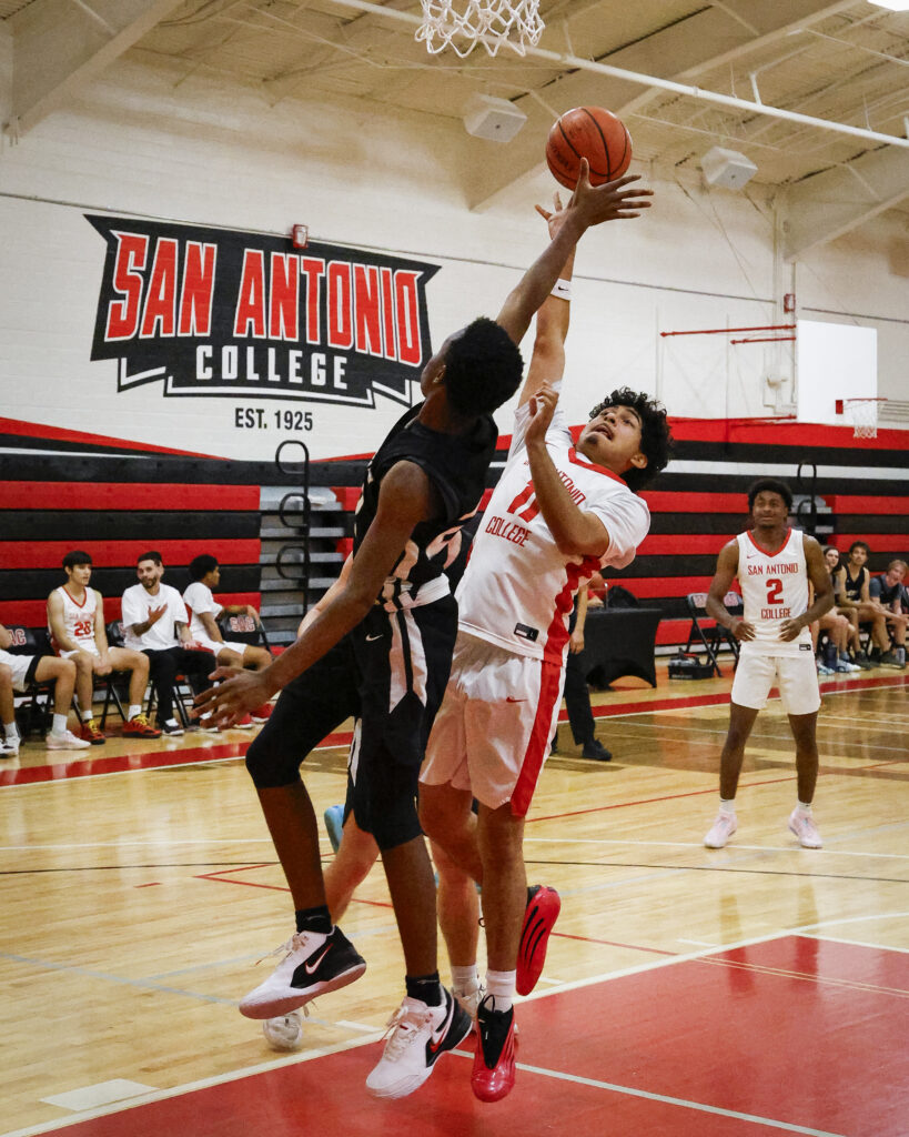 SAC Power Forward/Center Edgar Gomez hops for a layup at SAC’s Physical Education Center Wednesday. Photo by Thomas Solis.