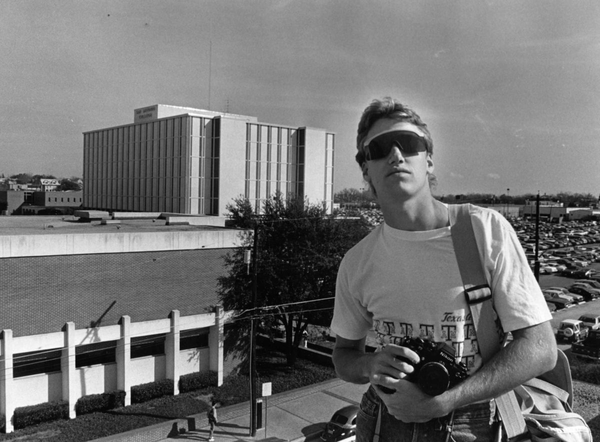 As a staff photographer for the Ranger, Mark Magavern posed for an environmental portrait on the roof of the Nail Technical Center in the late 80’s before Chance Academic Center and several parking garages were built. Photo by Rodolfo Gonzalez.