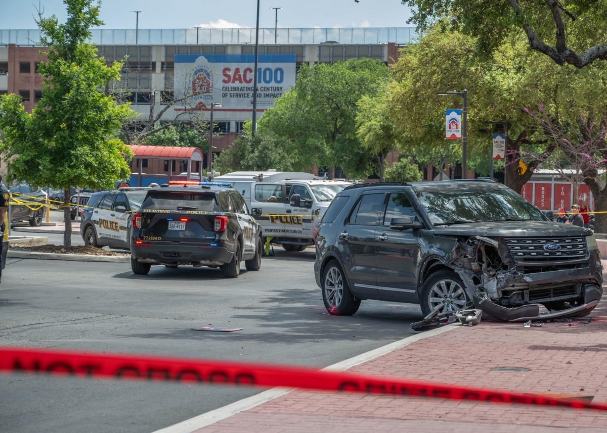 Police taped off the area where a man driving a gray Ford Explorer hit a woman outside of SAC's Fletcher Administration Building Monday afternoon. Photo by Catie Broadus.