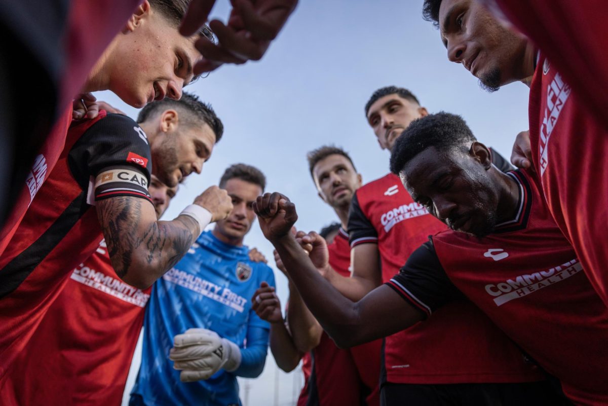 SAFC huddle before match with FC Tulsa in the second round of the U.S. Open Cup