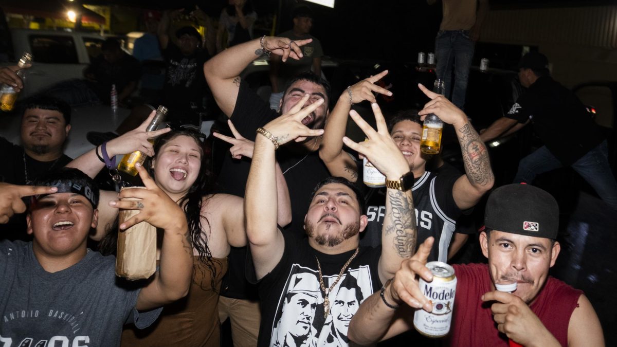 San Antonio Spurs fans gather on Southwest Military Drive, honking up and down the street after a historic Game 1 win on Monday. 