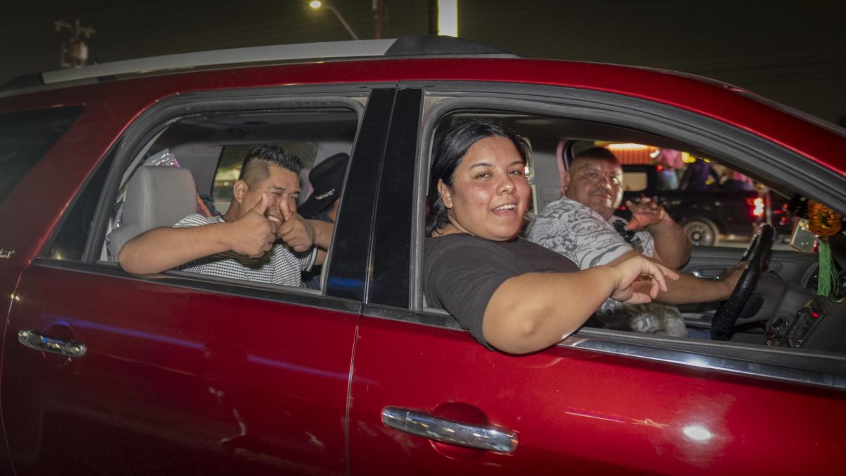 San Antonio Spurs fans gather on Southwest Military Drive, honking up and down the street after a historic Game 1 win on Monday. 
