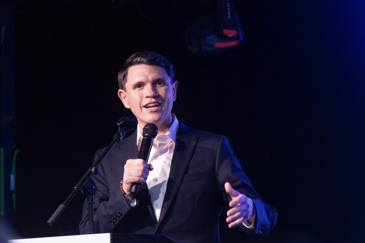 James Talarico speaking to his supporters at Paper Tiger last Friday evening