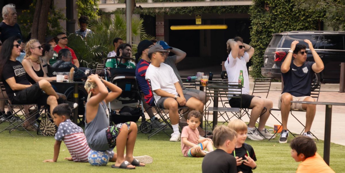 Fans of the U.S. men's national soccer team cheer during a watch party hosted by Pearl in San Antonio on Saturday, June 6, while watching a live broadcast from Chicago ahead of the start of the FIFA World Cup.
